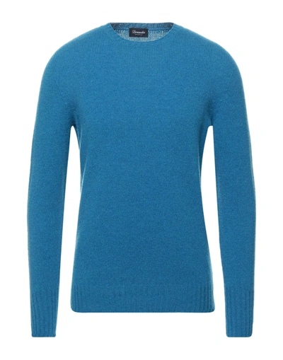 Shop Drumohr Man Sweater Azure Size 44 Lambswool In Blue