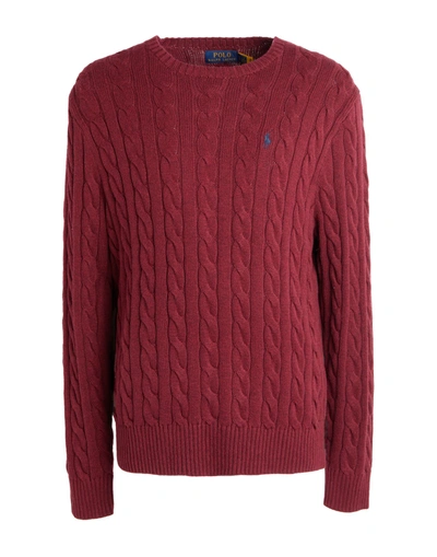 Shop Polo Ralph Lauren Cable-knit Cotton Sweater Man Sweater Burgundy Size Xl Cotton In Red