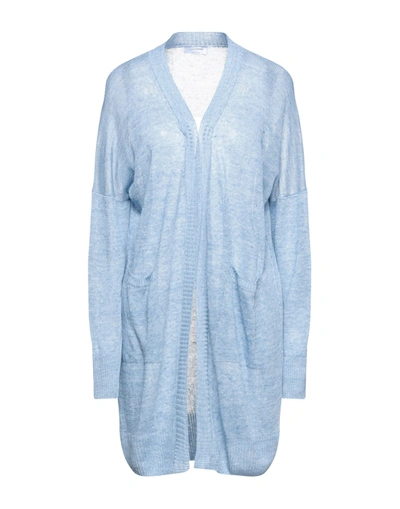 Shop Gran Sasso Woman Cardigan Azure Size 6 Linen In Blue