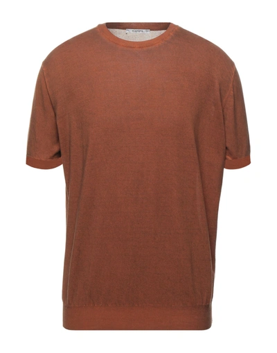 Shop Kangra Cashmere Kangra Man Sweater Rust Size 38 Cotton In Red