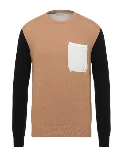 Shop Bruno Manetti Man Sweater Camel Size M Cotton In Beige