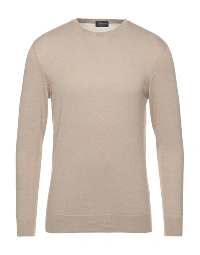 Shop Drumohr Man Sweater Camel Size 48 Cotton, Cashmere In Beige
