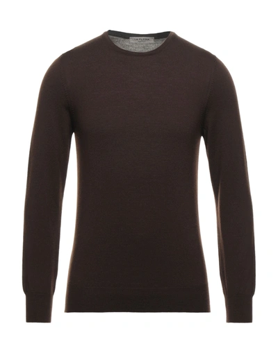 Shop La Fileria Man Sweater Dark Brown Size 36 Virgin Wool