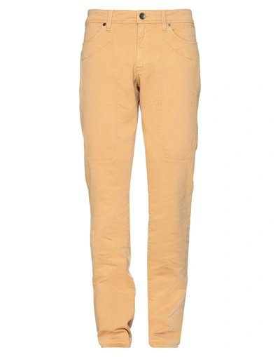 Shop Jeckerson Man Pants Ocher Size 32 Cotton, Elastane In Yellow