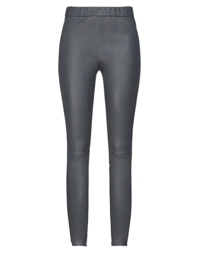 Shop Helmut Lang Woman Leggings Lead Size 2 Lambskin In Grey