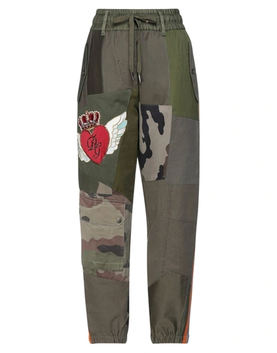 Shop Dolce & Gabbana Woman Pants Military Green Size 12 Cotton, Polyamide, Glass, Resin, Brass