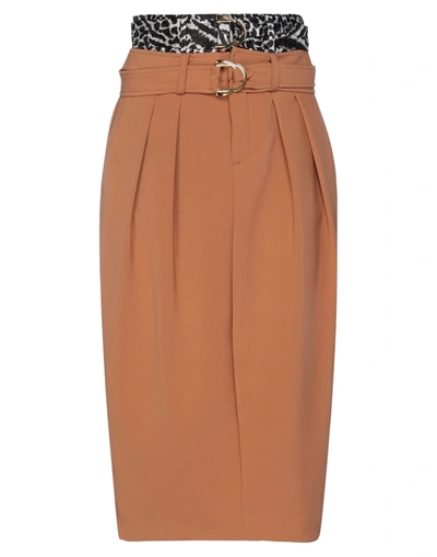 Shop Manila Grace Woman Midi Skirt Camel Size 4 Polyester, Viscose, Elastane In Beige