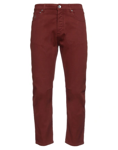 Shop Brunello Cucinelli Man Denim Pants Brick Red Size 34 Cotton, Elastane