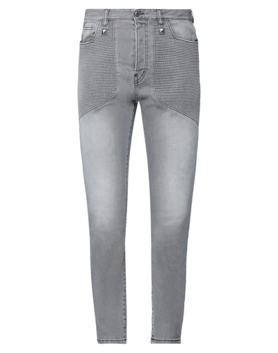 Shop Just Cavalli Man Jeans Grey Size 32 Cotton, Elastane, Bovine Leather