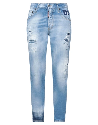 Shop Dsquared2 Woman Jeans Blue Size 8 Cotton, Elastane, Bovine Leather