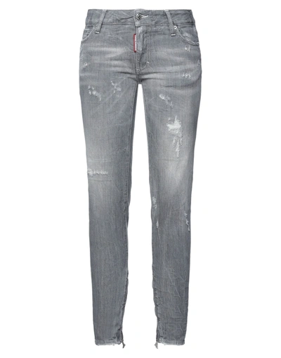 Shop Dsquared2 Woman Jeans Grey Size 8 Cotton, Elastane, Pvc - Polyvinyl Chloride
