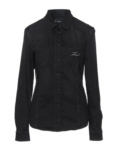 Shop Karl Lagerfeld Woman Denim Shirt Black Size S Cotton, Elastomultiester, Elastane