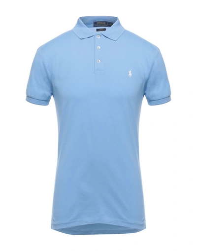 Shop Polo Ralph Lauren Man Polo Shirt Sky Blue Size S Cotton, Elastane