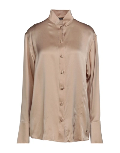 Shop Balmain Woman Shirt Beige Size 6 Silk