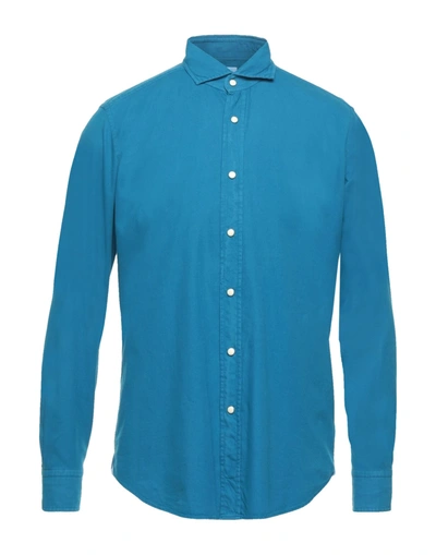 Shop Bagutta Man Shirt Turquoise Size 15 ¾ Cotton In Blue