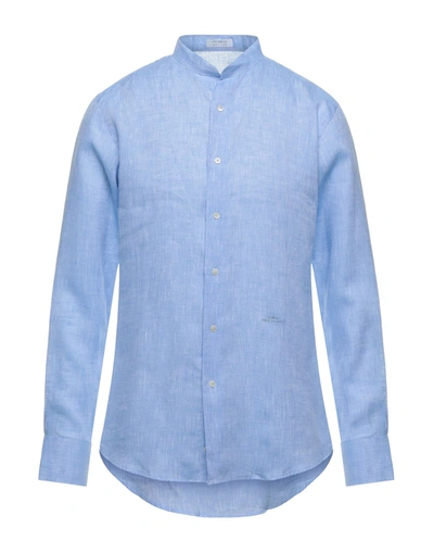 Shop Malo Man Shirt Azure Size 15 ¾ Linen In Blue