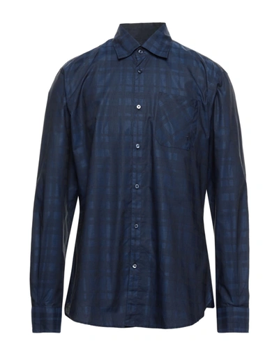 Shop Trussardi Jeans Man Shirt Midnight Blue Size 17 Cotton In Dark Blue