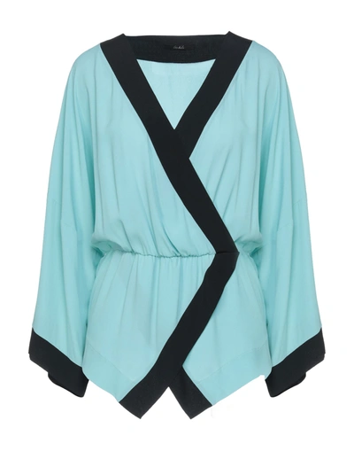 Shop Carla G. Woman Top Turquoise Size 6 Acetate, Silk In Blue