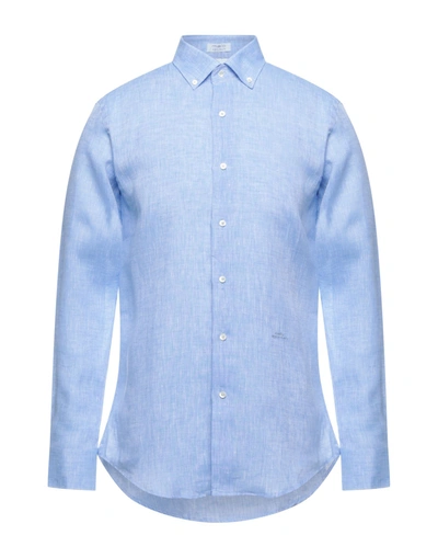 Shop Malo Man Shirt Azure Size 16 ½ Linen In Blue