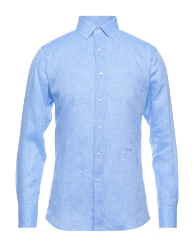 Shop Scervino Street Ermanno Scervino Man Shirt Azure Size 16 Linen In Blue