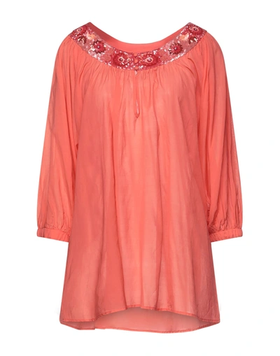 Shop Twinset Woman Top Coral Size 12 Cotton, Viscose, Polyester In Red
