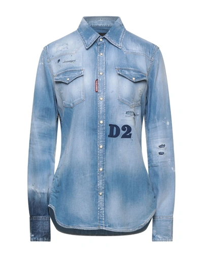 Shop Dsquared2 Woman Denim Shirt Blue Size 4 Cotton, Elastane