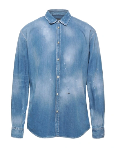 Shop Dsquared2 Man Denim Shirt Blue Size 38 Cotton, Elastane
