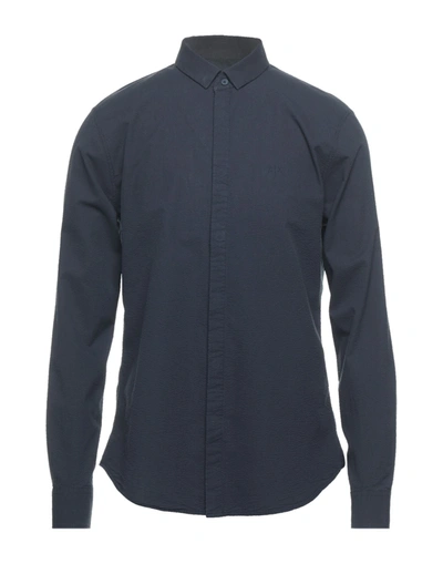 Shop Armani Exchange Man Shirt Midnight Blue Size Xs Cotton
