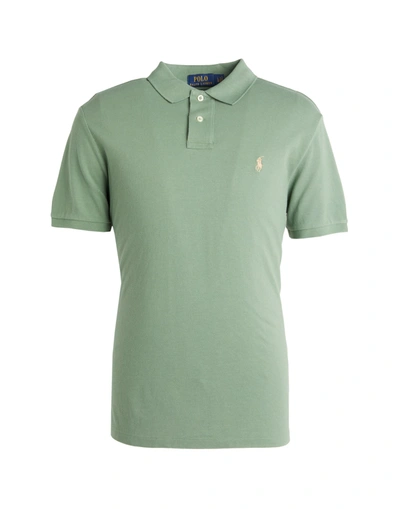Shop Polo Ralph Lauren Custom Slim Fit Mesh Polo Man Polo Shirt Sage Green Size L Cotton