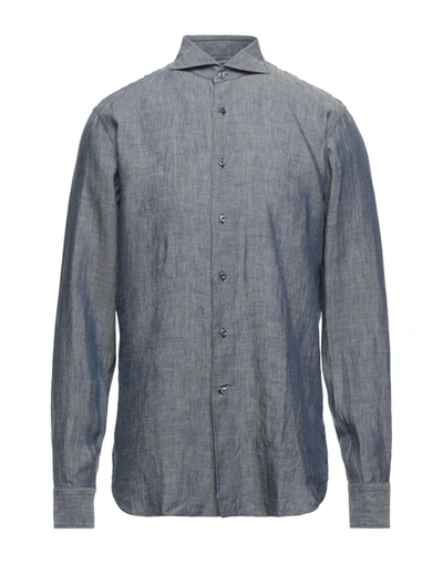Shop Alessandro Gherardi Man Shirt Midnight Blue Size 17 ½ Linen