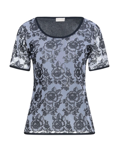 Shop Cruciani Woman T-shirt Midnight Blue Size 6 Nylon, Elastane, Silk, Cotton