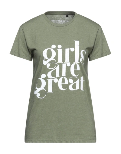Shop Elevenparis Eleven Paris Woman T-shirt Military Green Size S Cotton, Polyester