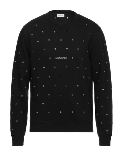 Shop Saint Laurent Man Sweatshirt Black Size L Cotton, Elastane