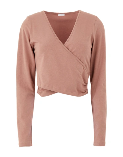 Shop 8 By Yoox Organic Cotton Cropped Wrap L/sleeve Top Woman T-shirt Pastel Pink Size Xl Organic Cotton,