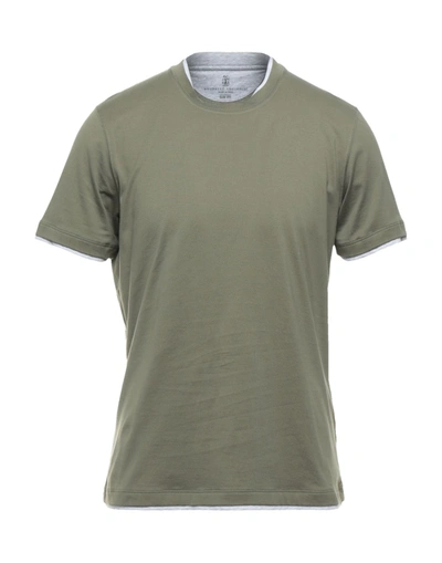 Shop Brunello Cucinelli T-shirts In Military Green