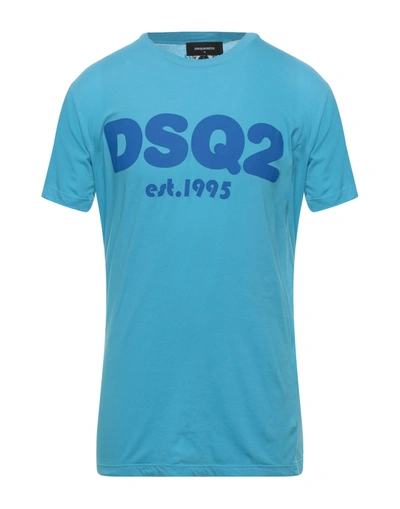 Shop Dsquared2 Man T-shirt Azure Size L Cotton In Blue