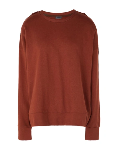 Shop 8 By Yoox Organic Cotton Button Detail Sweatshirt Woman Sweatshirt Rust Size Xs Organic Cotton In Red