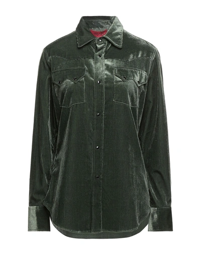 Shop The Gigi Woman Shirt Dark Green Size L Cotton, Viscose, Elastane