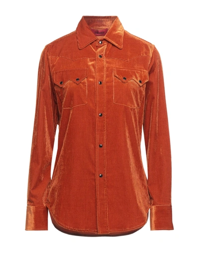 Shop The Gigi Woman Shirt Rust Size L Cotton, Viscose, Elastane In Red