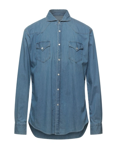 Shop Brian Dales Man Denim Shirt Blue Size 15 ¾ Cotton, Elastane