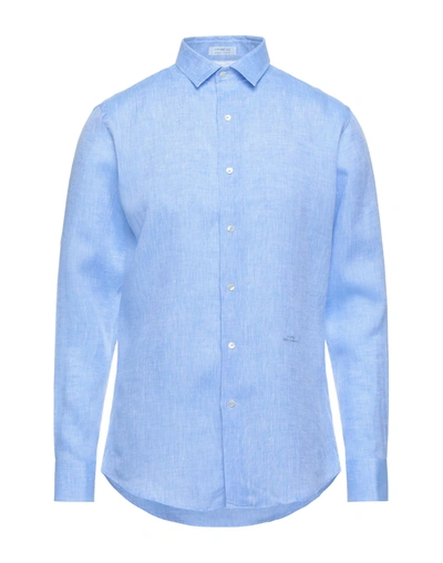 Shop Malo Man Shirt Azure Size 16 Linen In Blue