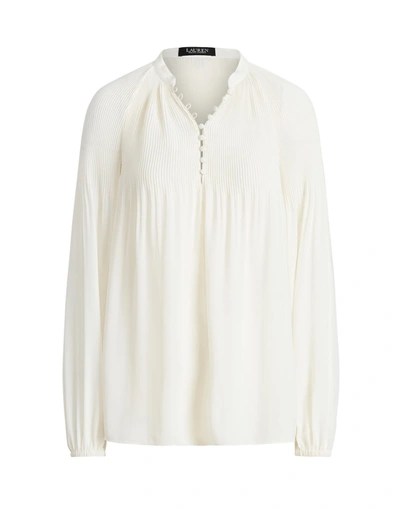 Shop Lauren Ralph Lauren Pleated Georgette Blouse Woman Blouse Ivory Size M Polyester In White