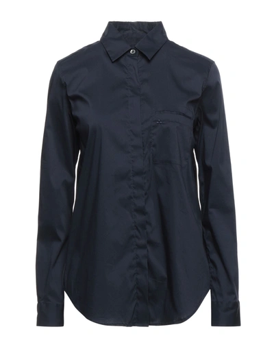 Shop Peuterey Woman Shirt Midnight Blue Size 12 Cotton, Polyamide, Elastane In Dark Blue