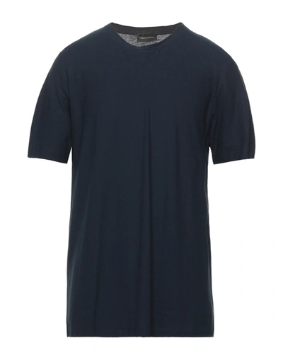 Shop Roberto Collina Man T-shirt Midnight Blue Size 40 Cotton