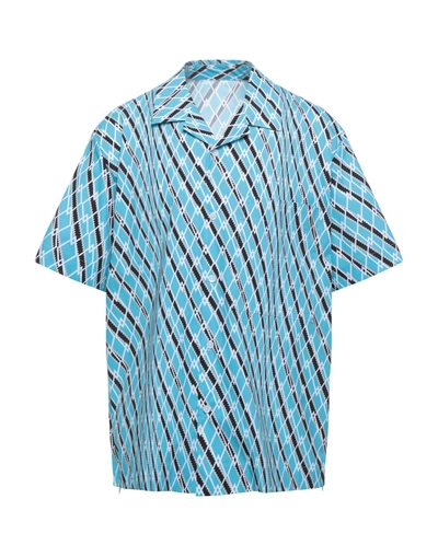 Shop System Man Shirt Turquoise Size 40 Polyester In Blue