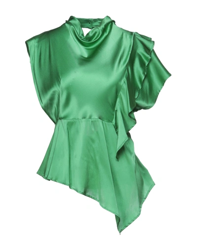 Shop Emma & Gaia Woman Top Green Size 12 Silk, Elastane