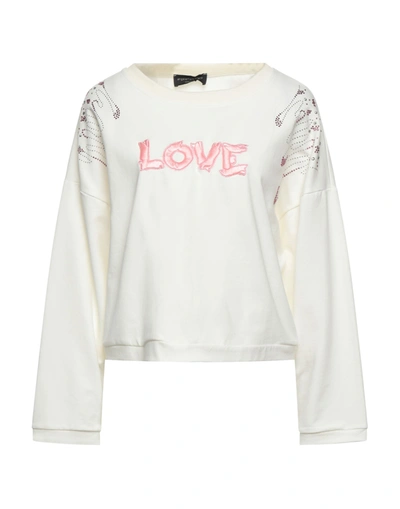 Shop Angela Mele Milano Woman Sweatshirt Ivory Size S Cotton, Elastane In White
