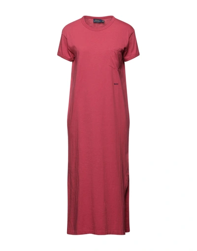 Shop Polo Ralph Lauren Woman Midi Dress Brick Red Size L Cotton