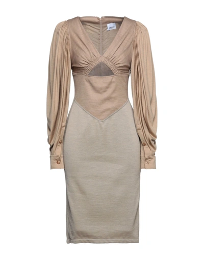 Shop Burberry Woman Midi Dress Sand Size 6 Virgin Wool, Silk, Cashmere, Polyamide, Wool In Beige