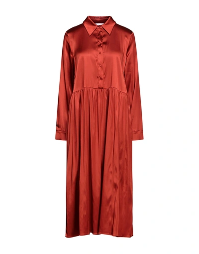 Shop Aglini Woman Midi Dress Rust Size 6 Acetate, Silk, Elastane In Red